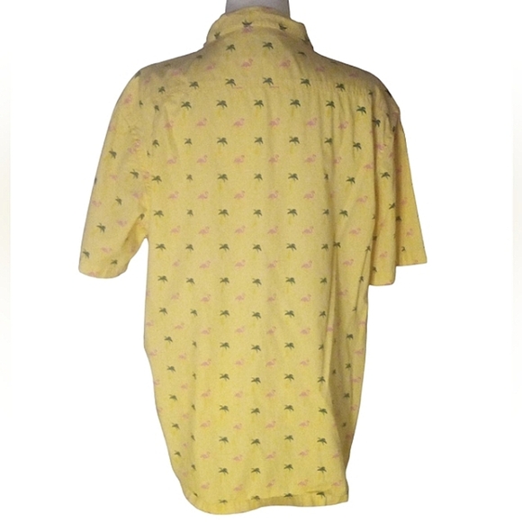Public Art Yellow Flamingo Palm Tree Print Button Front Camp Shirt Cotton Sz XL - Picture 4 of 9